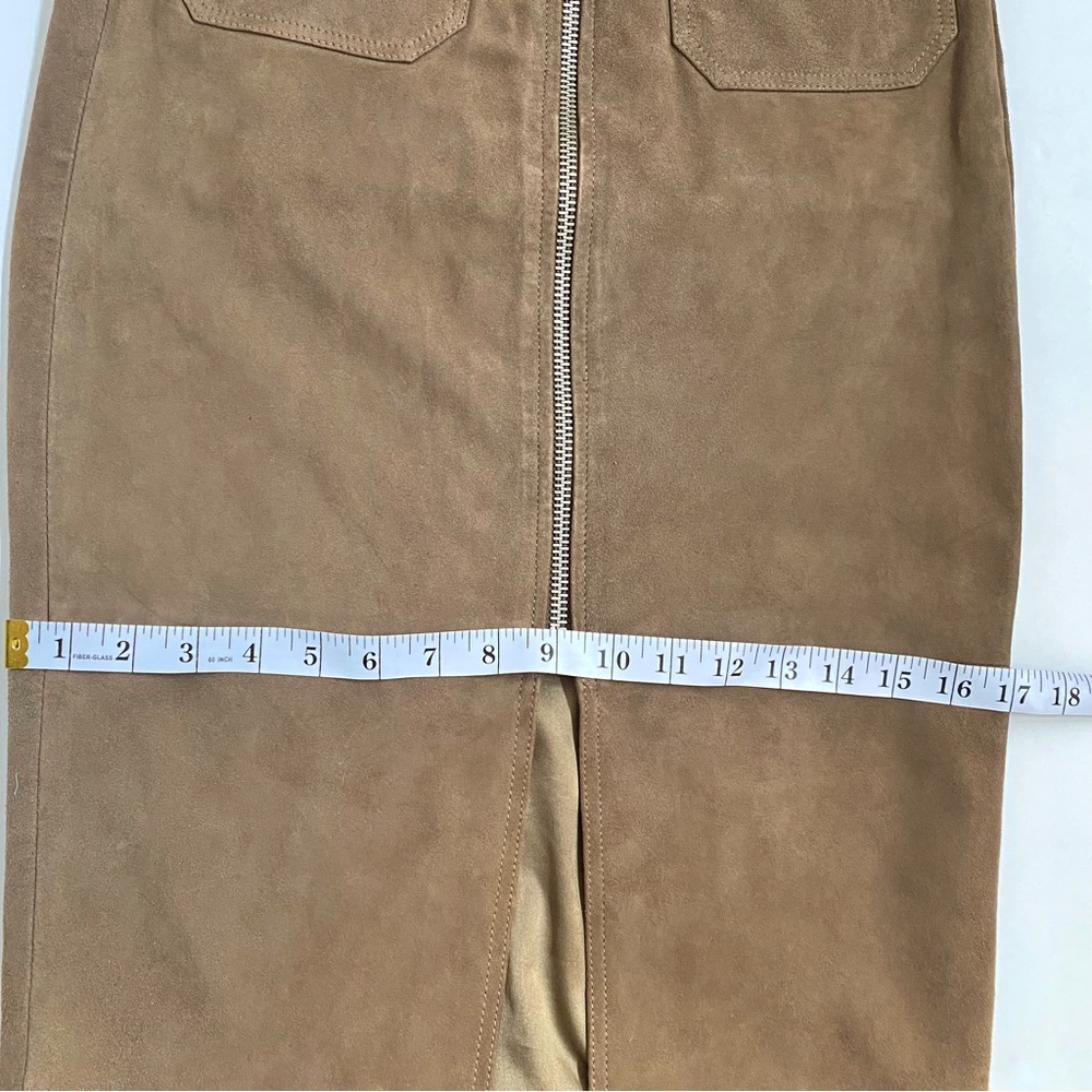 All Saints Arel brown tan suede silver front zipper zip up pockets midi skirt - Picture 15 of 16